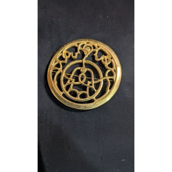 Mary McFadden Gold Celtic Knot Vintage Brooch Pin Jewelry 3” Elegant Costume Des - Picture 3 of 7
